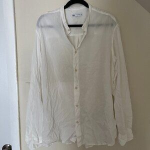 Zara Women's XL White Mandarin Collar Button-Down Shirt